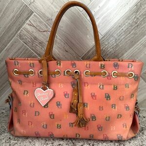 Dooney & Bourke Pink Pebbled Leather Satchel Purse Logo Monogram Charm Fob Y2K